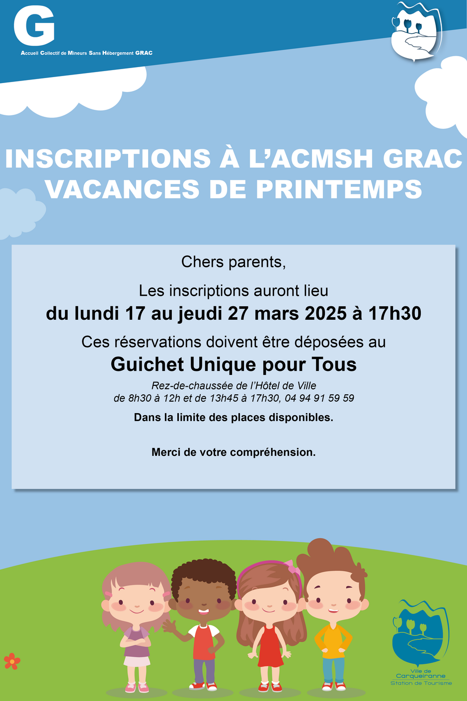 Visuel avec les modalités d'inscriptions pour le centre de loisirs grac vacances de printemps - Agrandir l'image, .PNG 393 Ko (fenêtre modale)