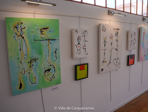 Photo des tableaux de l'exposition de l'artiste Isabelle Eisenberg sur le thème "lumières d'été" - Agrandir l'image, .PNG 1,0 Mo (fenêtre modale)